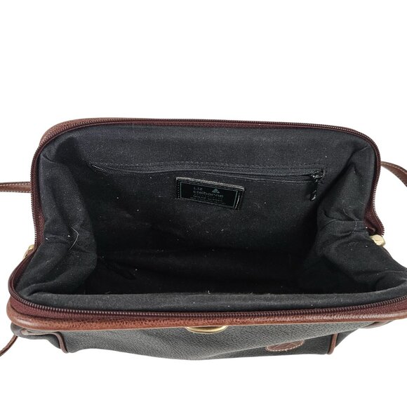 Liz Claiborne Shoulder Bag Black Leather Brown Accents Adjustable Strap Pocket - Picture 9 of 11